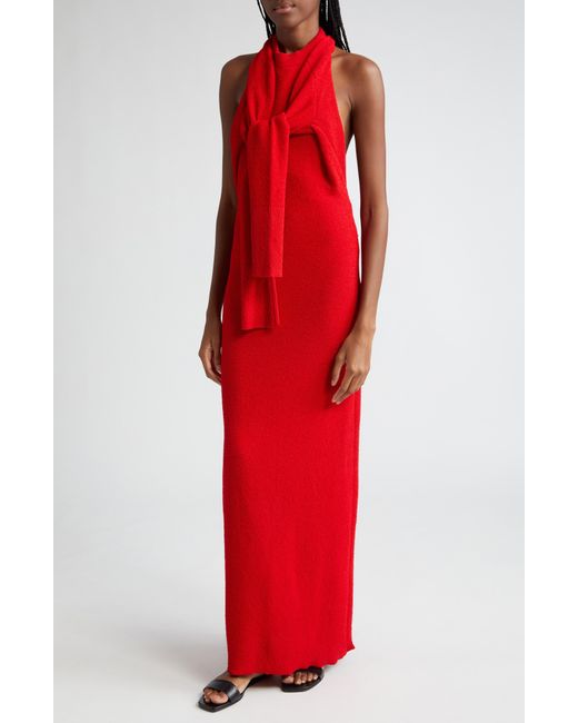 Proenza Schouler Red Lara Long Sleeve Bouclé Knit Convertible Dress