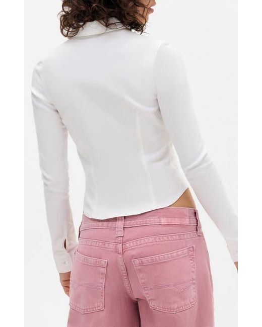 BDG White Hailey Zip-Up Shirt