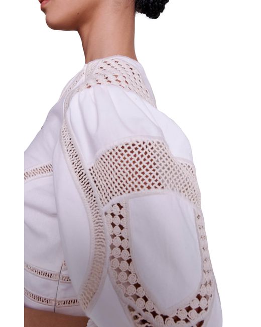 Maje White Riany Elbow Sleeve Button Front Twill Minidress