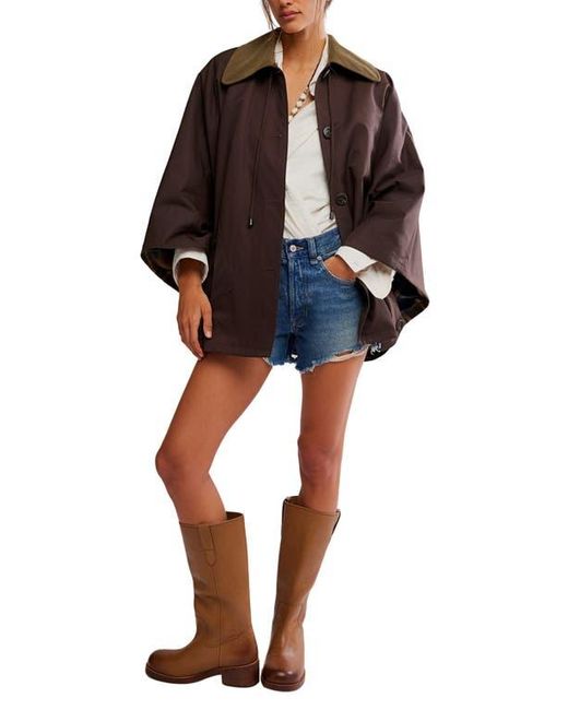 Free People Brown Bailey Button-Up Cape