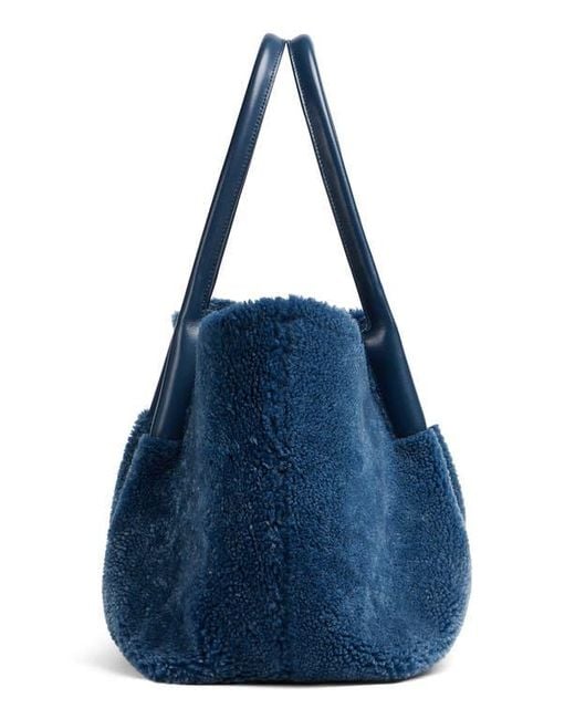 Bottega Veneta Blue Pinacoteca Reversible Denim Print Suede & Genuine Shearling Tote