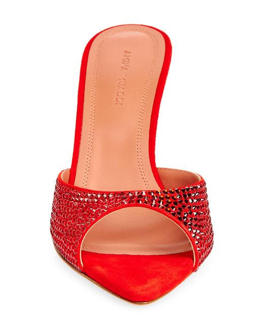 AMINA MUADDI Red Caroline Crystal Embellished Pointed Toe Sandal