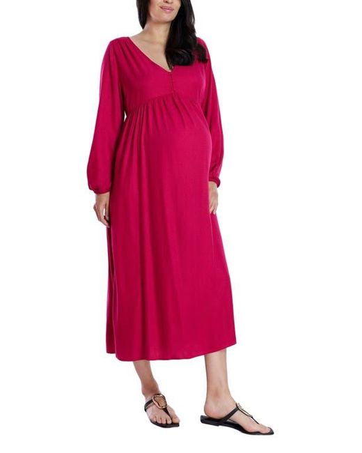 Motherhood Maternity Pink Long Sleeve Button Front Maternity Midi Dress