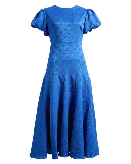 Sister Jane Oriel Geo Floral Satin Jacquard Dress in Blue | Lyst