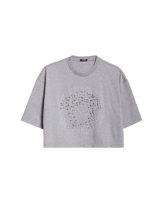 Versace Gray Crystal Hotfix Medusa Boxy Crop T-shirt
