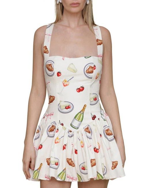 Avec Les Filles White Drop Waist Fit & Flare Minidress