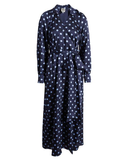 Anne Klein Blue Polka Dot Long Sleeve Faux Wrap Dress