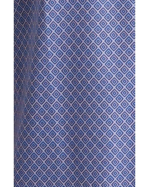 Bugatchi Blue Miles Ooohcotton Geometric Print Short Sleeve Button-Up Shirt for men