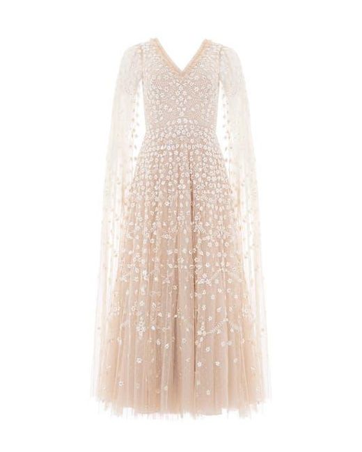 Needle & Thread Pink Clover Cape Sleeve Ankle Gown