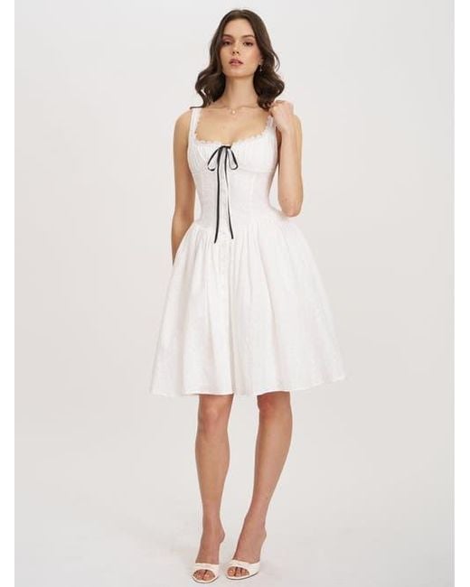 Miss Circle White Madison Cotton Eyelet Square Neck Midi Dress