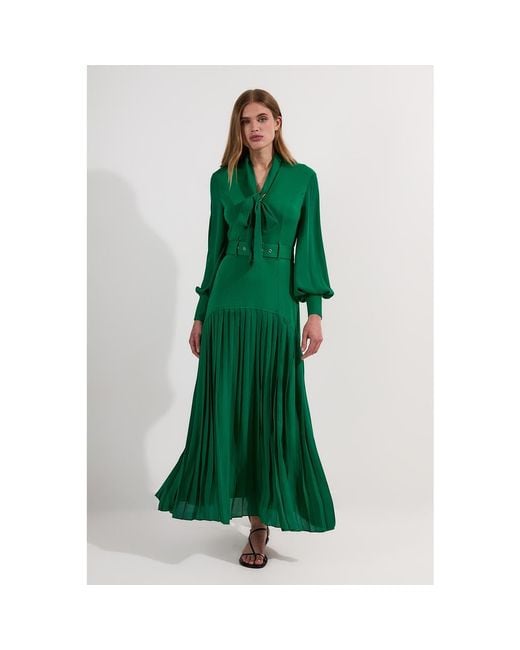 Karen Millen Green Jersey Ponte Georgette Mix Midi Dress