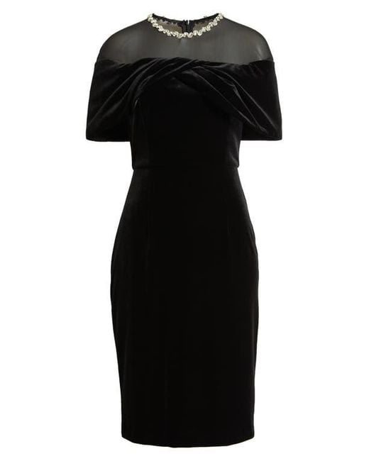 Vince Camuto Rhinestone & Illusion Lace Detail Velvet Cocktail Sheath Dress in Black | Lyst Vince Camuto Rhinestone & Illusion Lace Detail Velvet Cocktail Sheath Dress in Black | Lyst