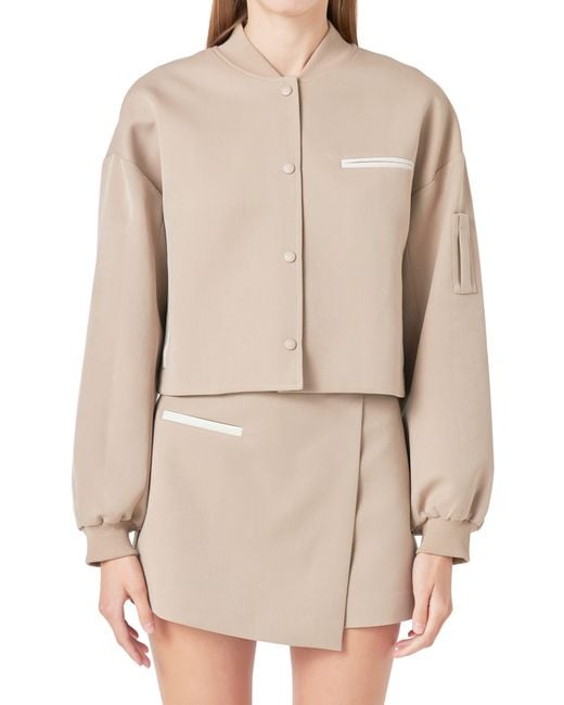 Grey Lab Natural Crop Bomber Jacket