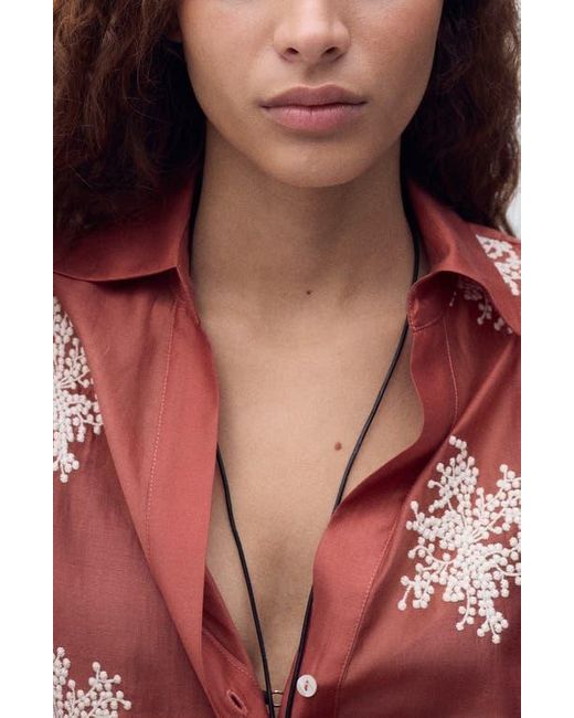 Mango Embroidered Semisheer Button-Up Shirt