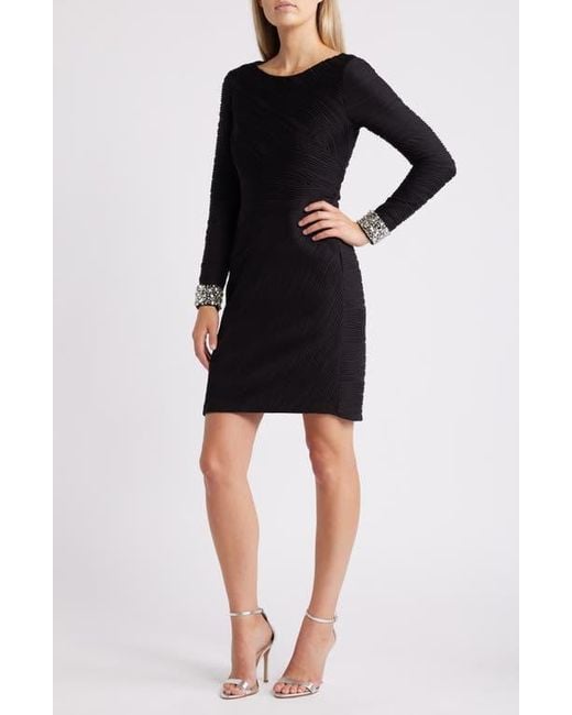 Vince Camuto Rhinestone Detail Long Sleeve Cocktail Dress in Black | Lyst