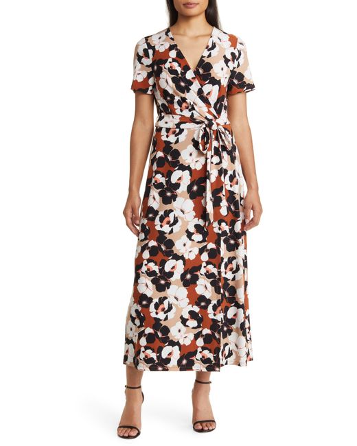 Anne Klein White Floral Faux Wrap Midi Dress