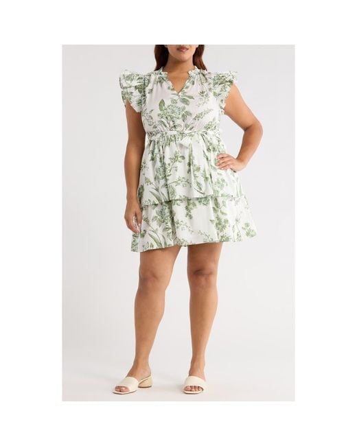 Sugarlips Women's Green Bria Floral Tiered Dress