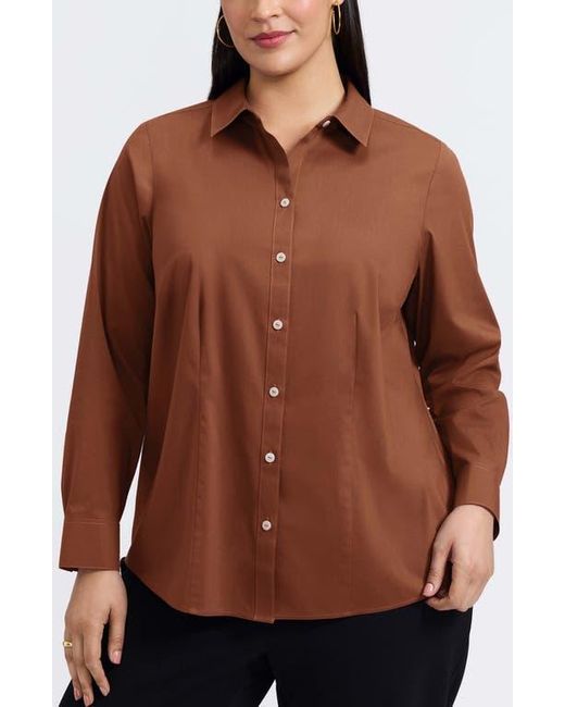 Foxcroft Women's Brown June Stretch Cotton Blend Button-Up Shirt