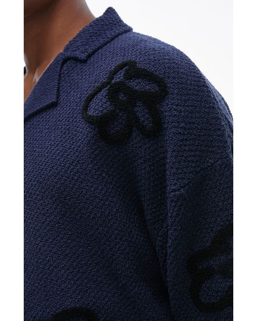 Topman Blue Floral Button-up Cardigan Shirt for men