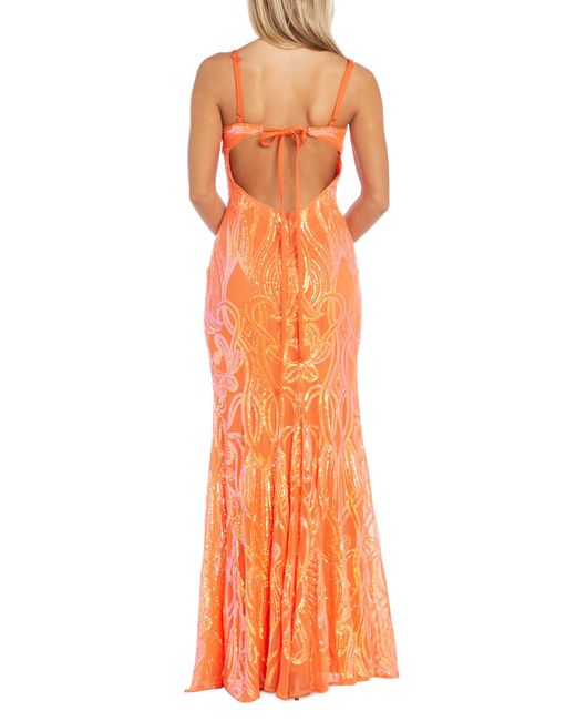 Morgan & Co. Orange Sequin Gown
