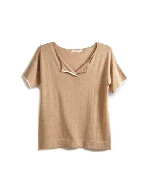 Oyun Brown Split Neck Tee