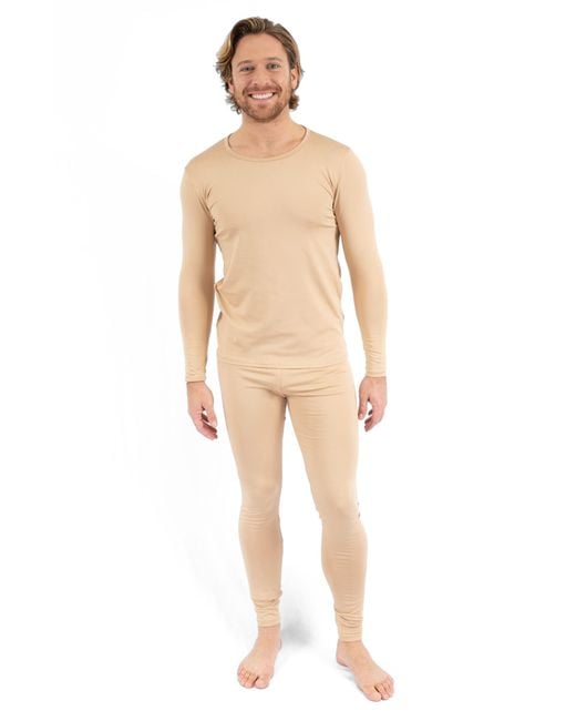 Leveret Natural Two-Piece Thermal Long Sleeve Solid Pajamas for men