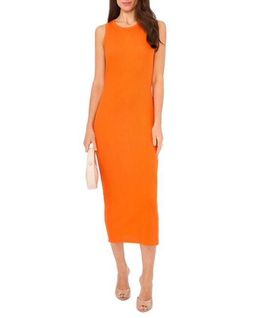 1.STATE Orange Back Cutout Cotton Rib Midi Dress