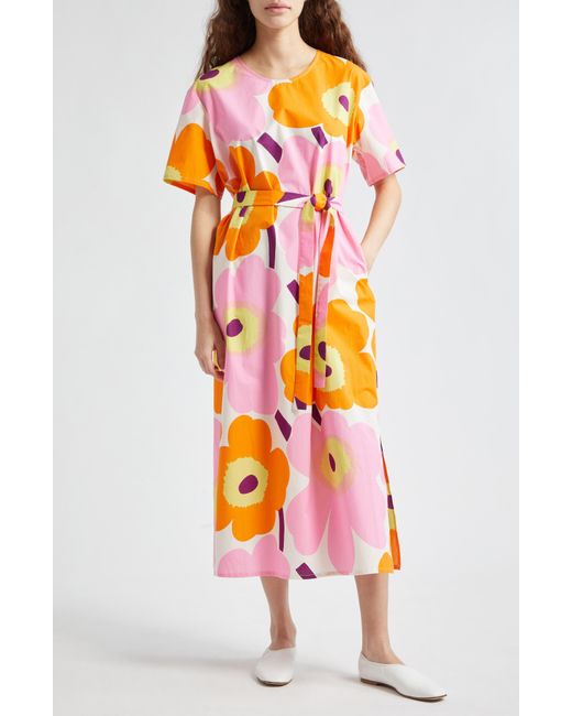 Marimekko Orange Kemut Unikko Organic Cotton Poplin Dress