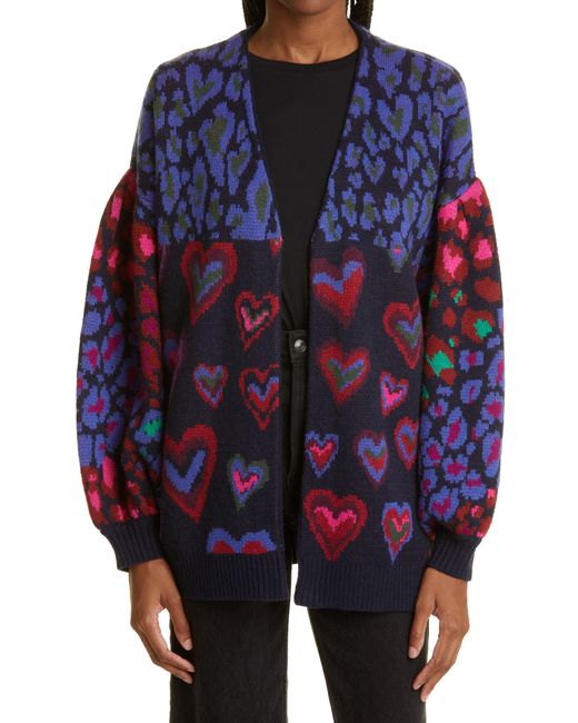 FARM Rio Ikat Dyed Hearts Balloon Sleeve Cardigan in Blue | Lyst