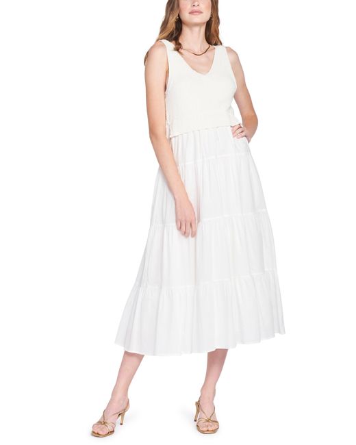 En Saison Mixed Media Tiered Midi Dress in White Lyst