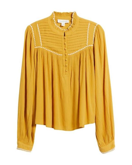 Treasure & Bond Blue High Neck Embroidered Long Sleeve Top