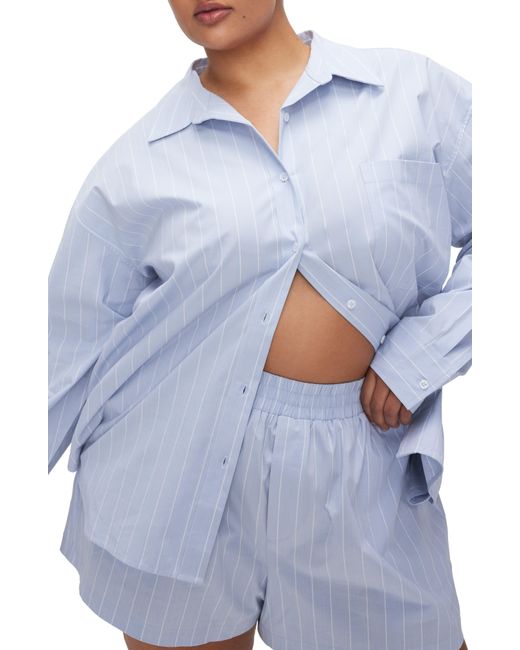 GOOD AMERICAN Blue Oversize Stripe Stretch Cotton Poplin Button-up Shirt