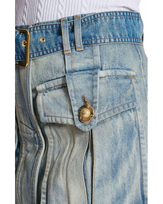 Balmain Blue Denim Skirt With Pockets