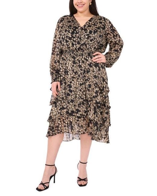 Vince Camuto Women's Metallic Floral Long Sleeve Midi Dress