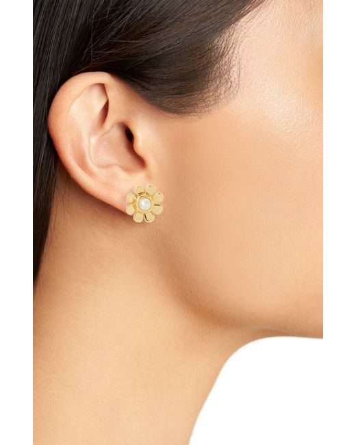 Lele Sadoughi Metallic Daisy Imitation Pearl Stud Earrings
