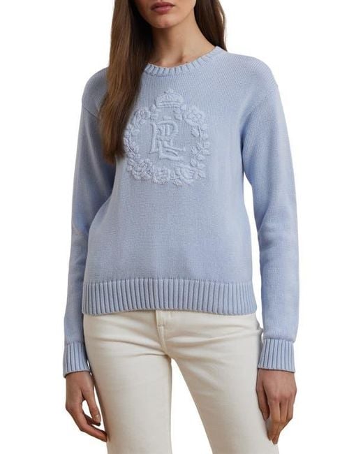 Ralph Lauren Blue Floral Logo Combed Cotton Sweater