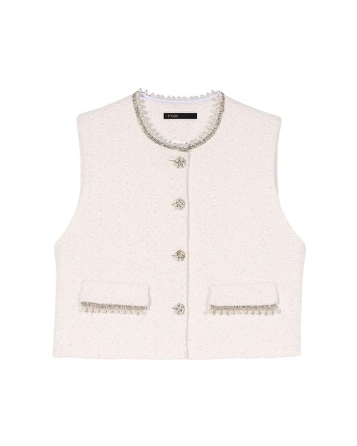 Maje Natural Beaded Tweed Jacket