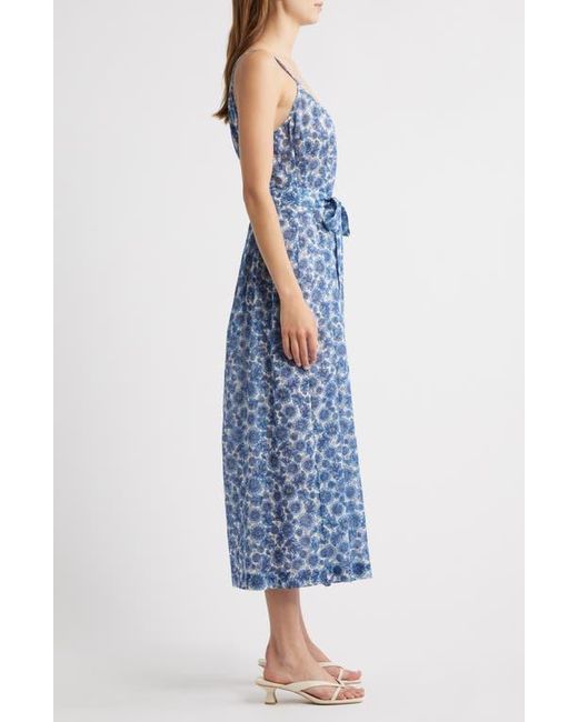 Doen Blue Nevita Belted Organic Cotton Voile Midi Dress