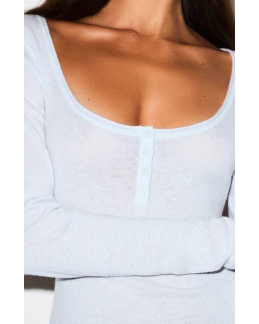 Skims White Long Sleeve Cashmere Henley Minidress