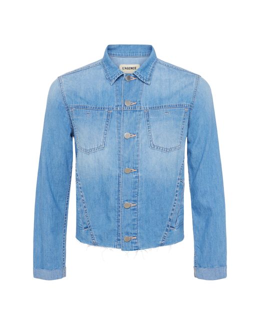 L'Agence Blue Janelle Raw Hem Cotton Denim Jacket