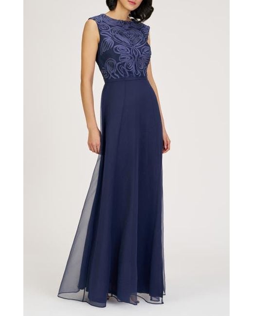 JS Collections Blue Keira Soutache Lace Bodice Gown