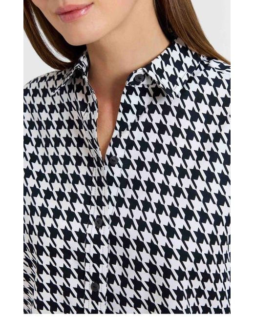 Foxcroft Blue Meghan Houndstooth Cotton Button-Up Shirt