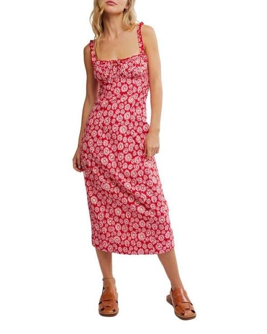 Free People Red Lucinda Floral Print Midi Dress