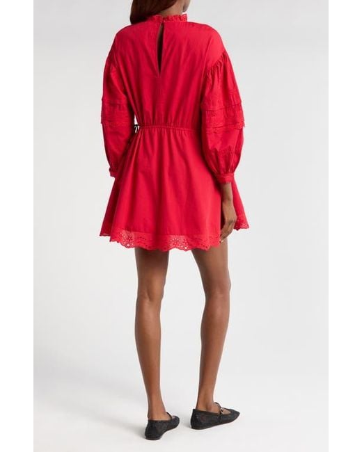 Damson Madder Red Clancy Lace & Eyelet Long Sleeve Organic Cotton Minidress