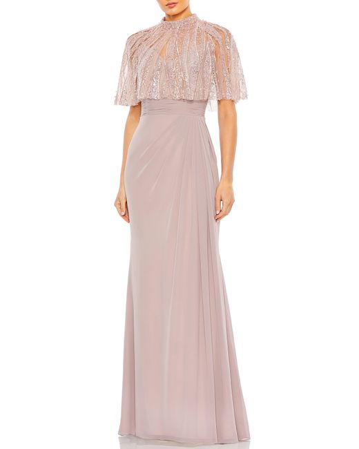 Mac Duggal Pink Beaded Capelet Gown