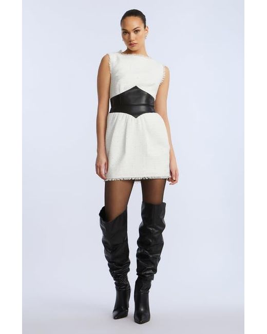 BCBGMAXAZRIA Leather Tweed Dress in White | Lyst