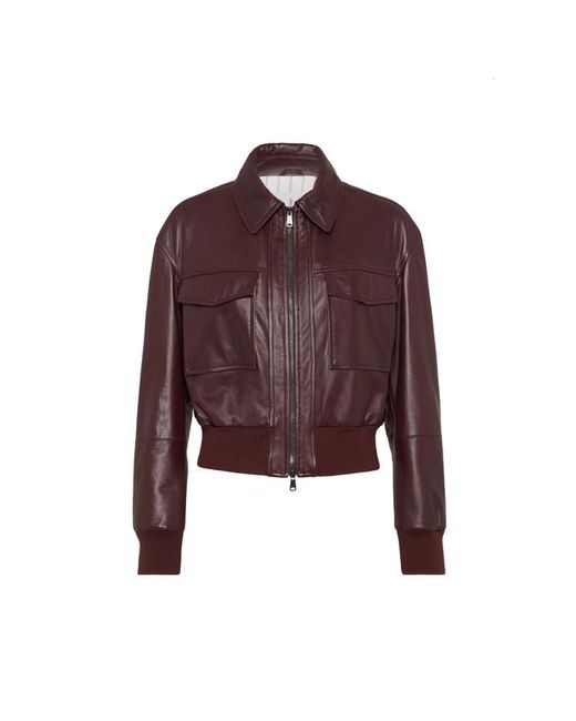Brunello Cucinelli Purple Soft Nappa Leather Bomber Jacket