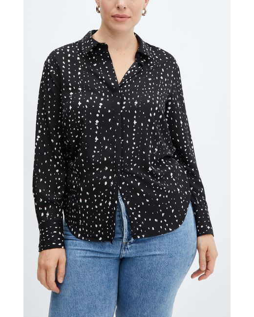 Mango Black Print Woven Button-up Shirt
