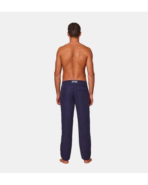 Vilebrequin Blue Solid Linen Pants for men