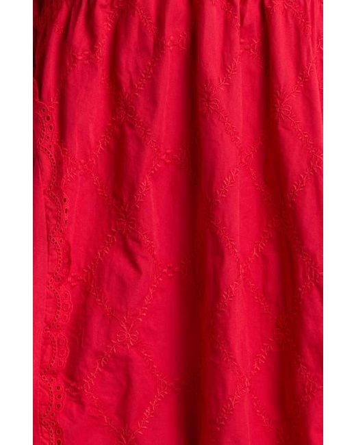 Damson Madder Red Clancy Lace & Eyelet Long Sleeve Organic Cotton Minidress